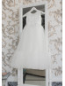 Beaded Ivory Lace Tulle Flower Girl Dress Communion Dress